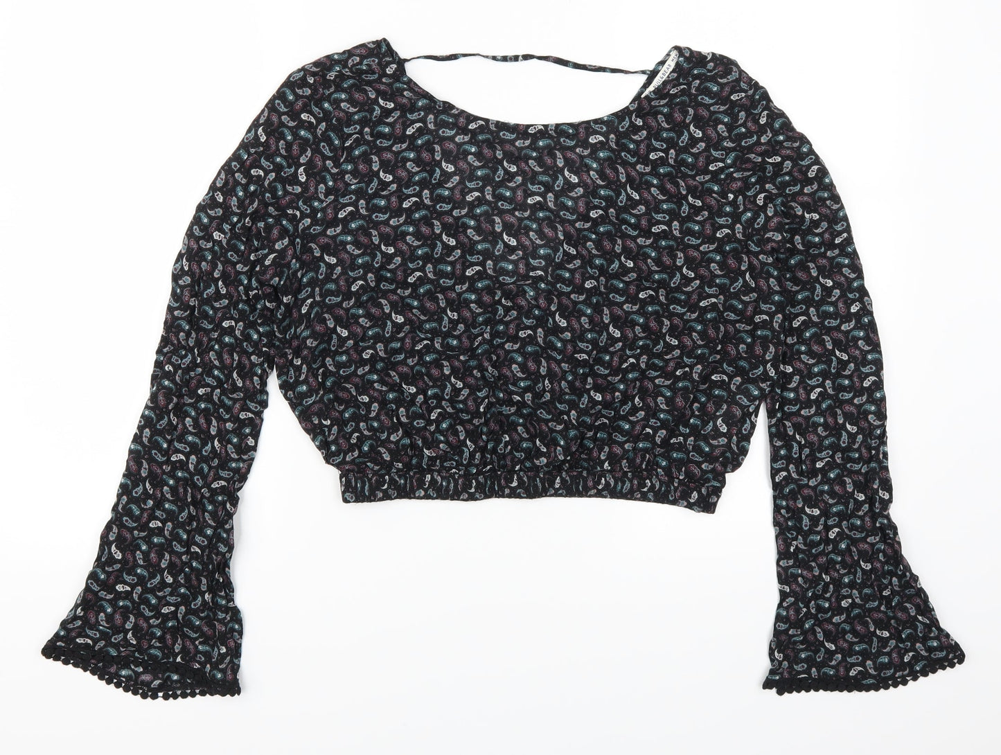 Pull & Bear Womens Purple Paisley  Cropped T-Shirt Size M