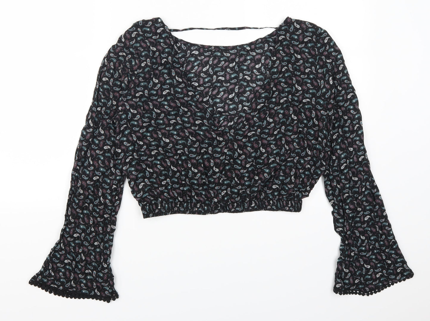 Pull & Bear Womens Purple Paisley  Cropped T-Shirt Size M