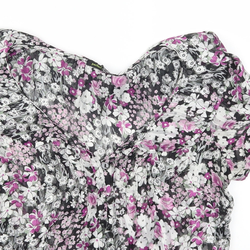 George Womens Purple Floral  Basic Button-Up Size 10