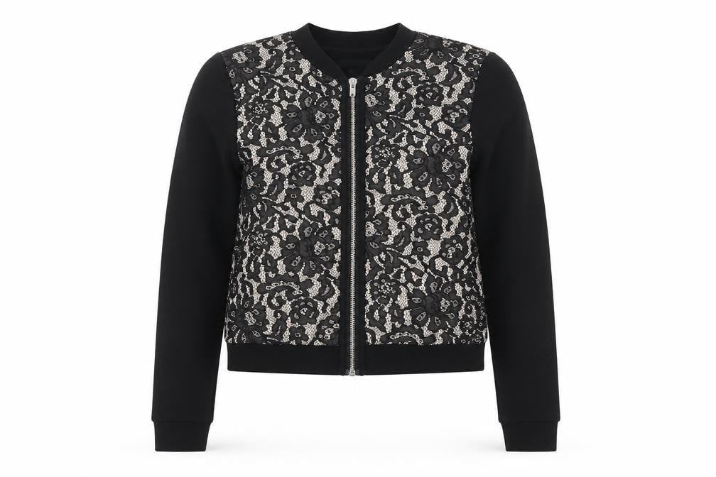 H&M Womens Black Floral Lace Full Zip Sweatshirt Size S