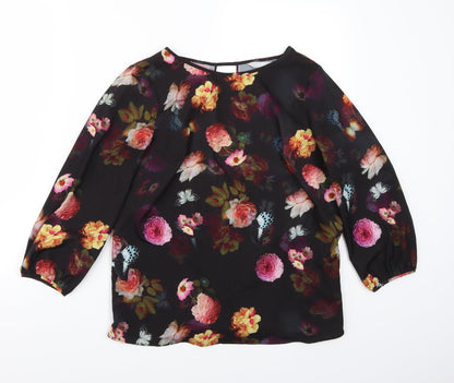 Preloved Red Herring Womens Black Floral  Basic Blouse Size 10 - Front
