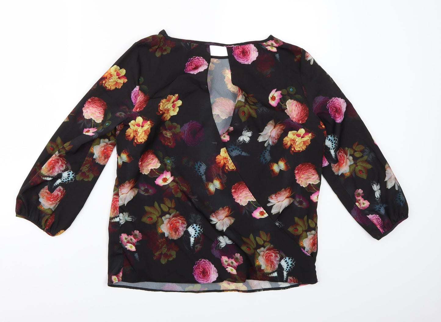 Red Herring Womens Black Floral  Basic Blouse Size 10