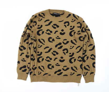 Preloved Boohoo Womens Brown Animal Print  Pullover Jumper Size M - Front