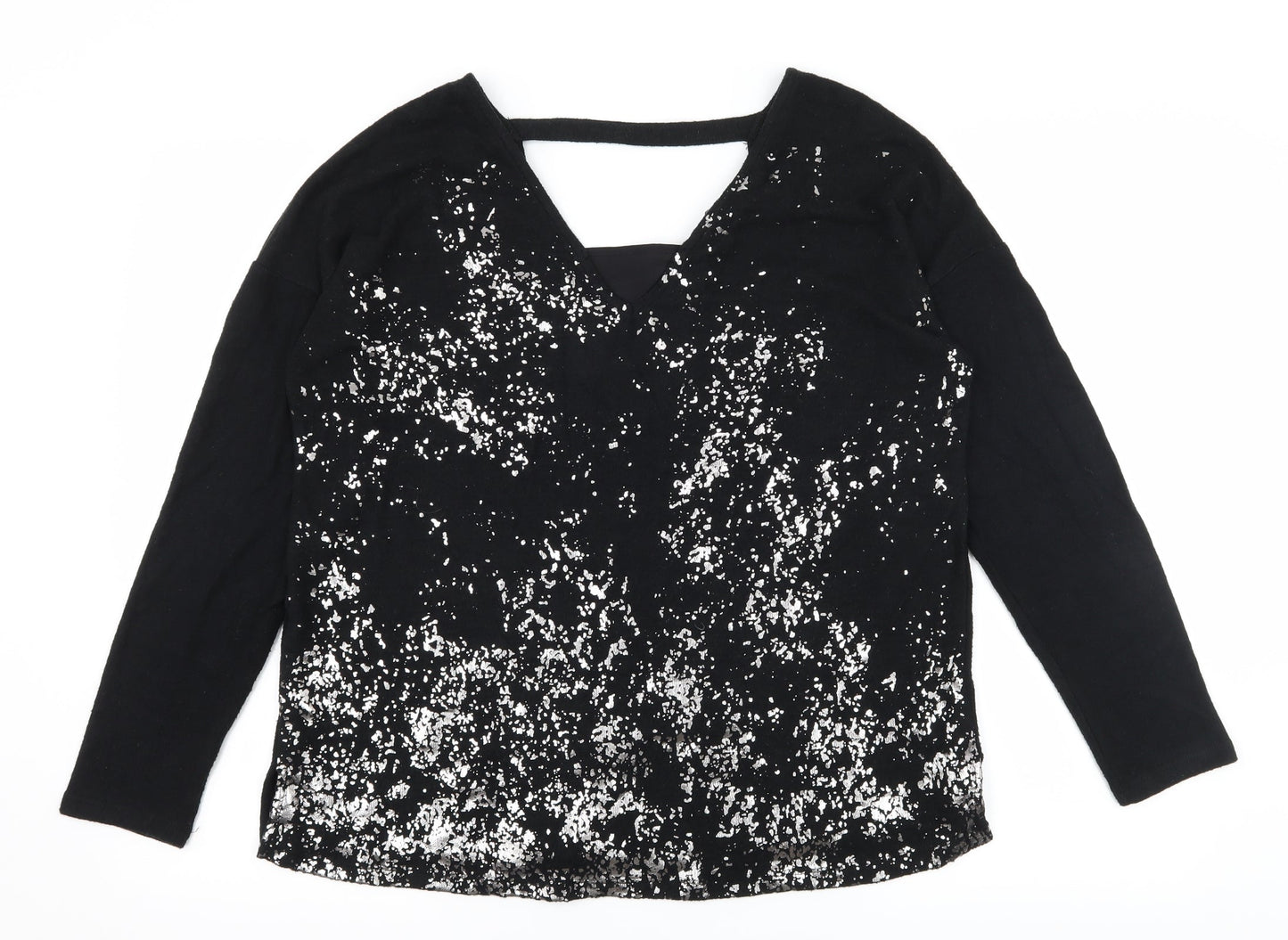 NEXT Womens Black Geometric Knit Pullover Jumper Size 14