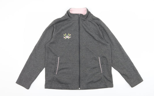 Damart Womens Grey  Jersey Full Zip Sweatshirt Size 10  - Flower