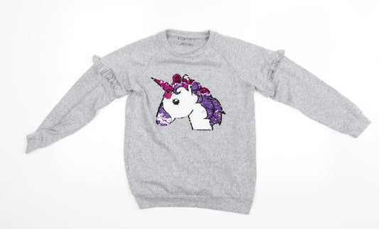 Preworn Girls Grey Houndstooth  Pullover Sweatshirt Size 10 Years  - unicorn