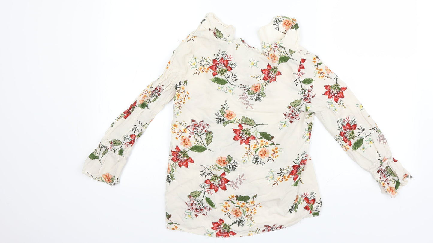 Bershka Womens Beige Floral  Basic Blouse Size 6
