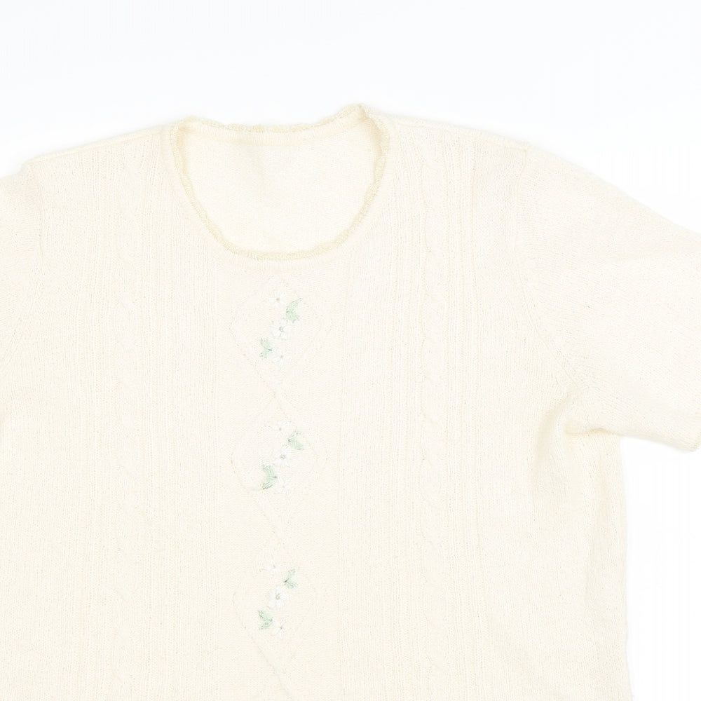 Preworn Womens Beige Floral  Jersey T-Shirt Size 16