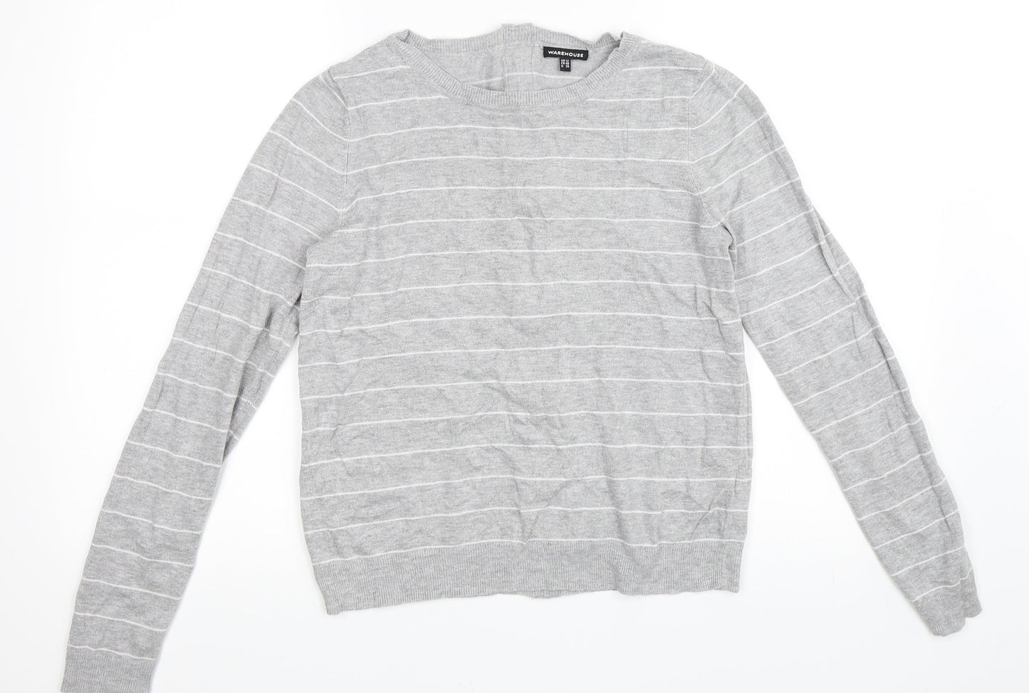 Warehouse Womens Grey Striped  Pullover Jumper Size 12