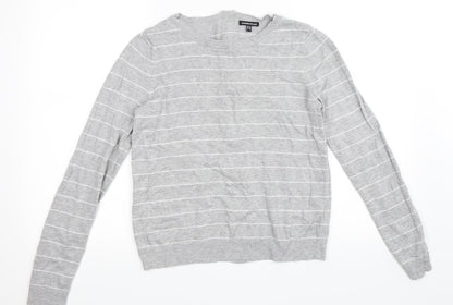 Preloved Warehouse Womens Grey Striped  Pullover Jumper Size 12 - Front