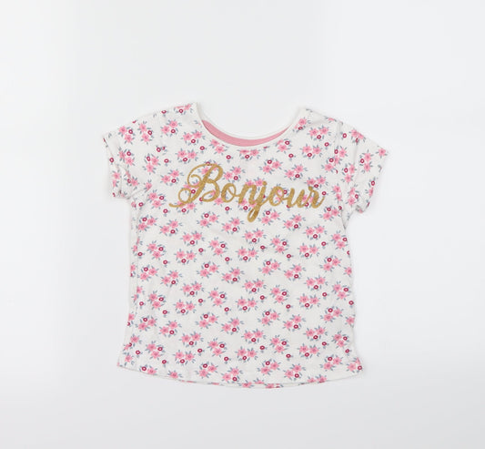 Primark Girls White Floral  Basic T-Shirt Size 2-3 Years