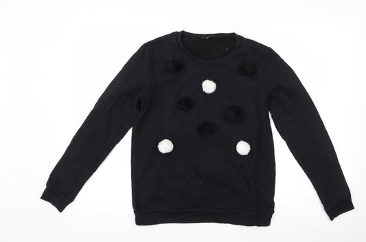 Tezenis Womens Black Polka Dot  Pullover Sweatshirt Size S  - Pom poms