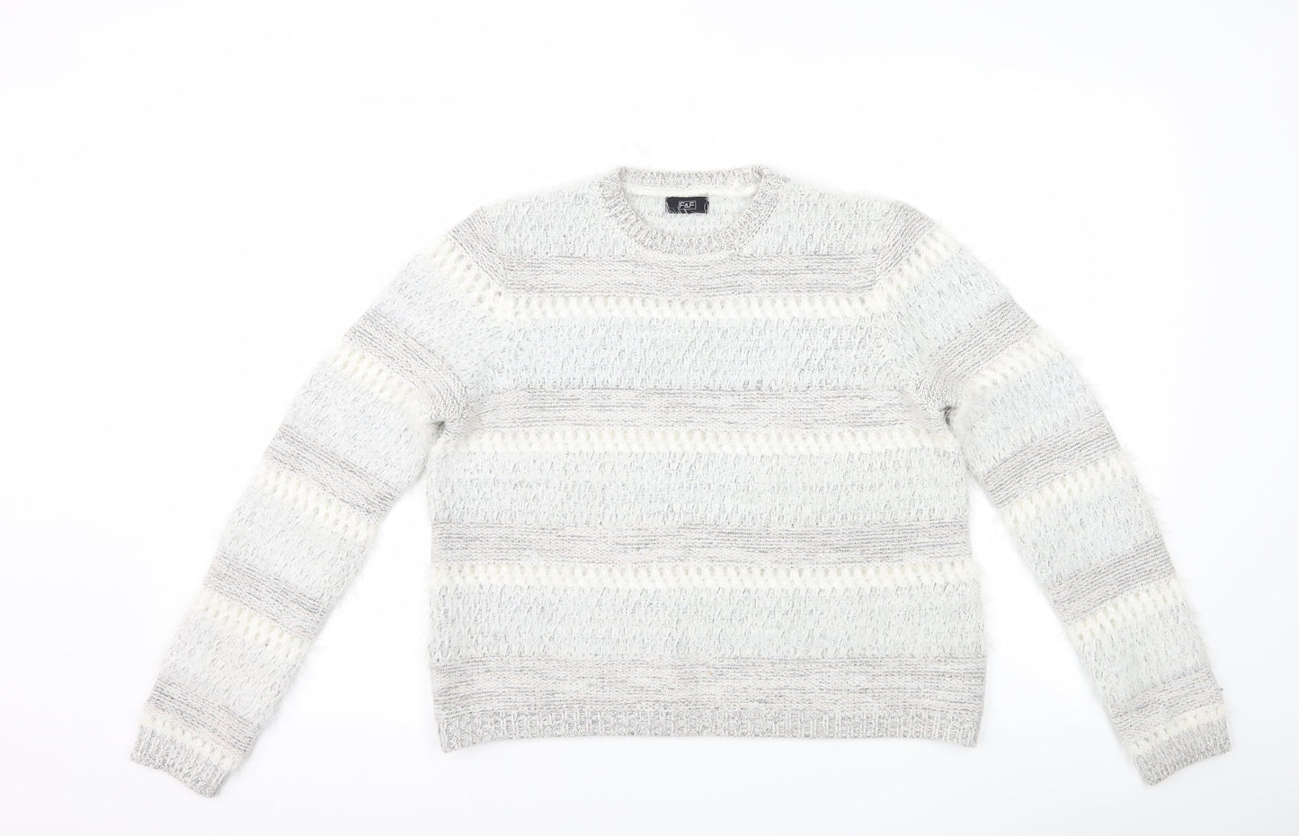 F&F Womens Grey Striped  Pullover Jumper Size 12