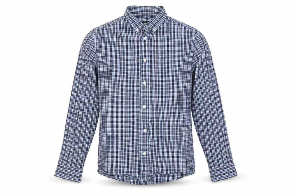 H&M Mens Blue Check   Button-Up Size M