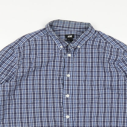 H&M Mens Blue Check   Button-Up Size M