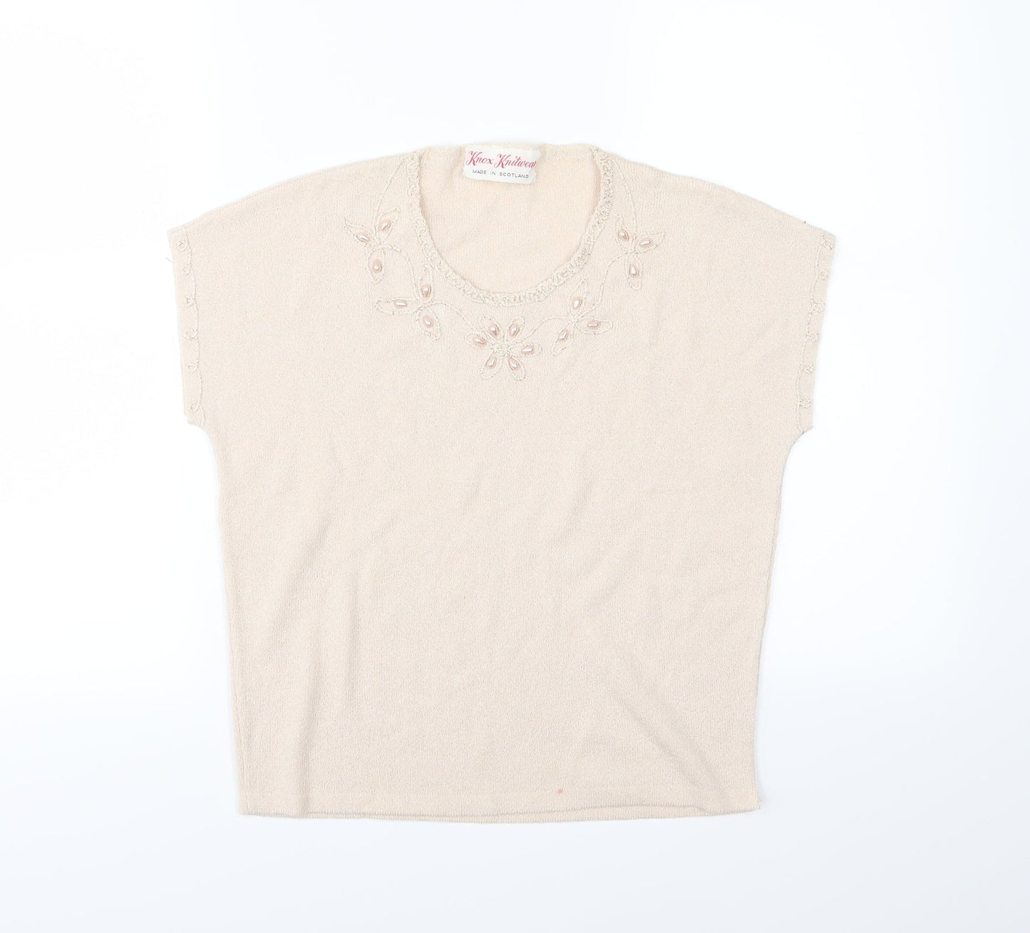 NEXT Womens Beige Floral Knit Pullover Jumper Size 8  - beaded