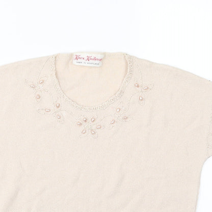 Next Womens Beige Floral Knit Pullover Jumper Size 8  - beaded