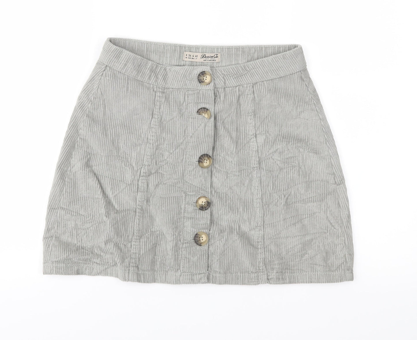 Denim & Co. Womens Green  Corduroy A-Line Skirt Size 8