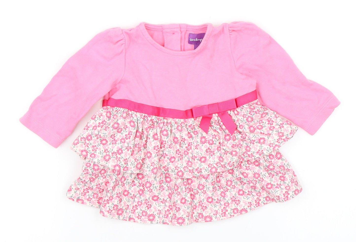 Shrinking Violet Girls Pink Floral  Skater Dress  Size 0-3 Months