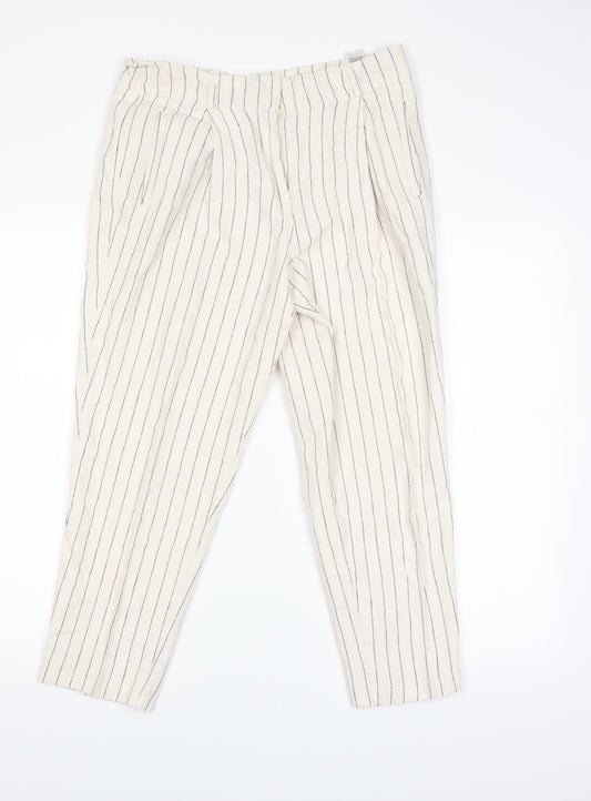 Marks and Spencer Womens Beige Striped  Chino Trousers Size 12 L24 in