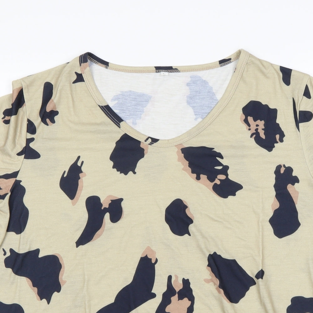 Preworn Womens Beige Animal Print  Basic T-Shirt Size L
