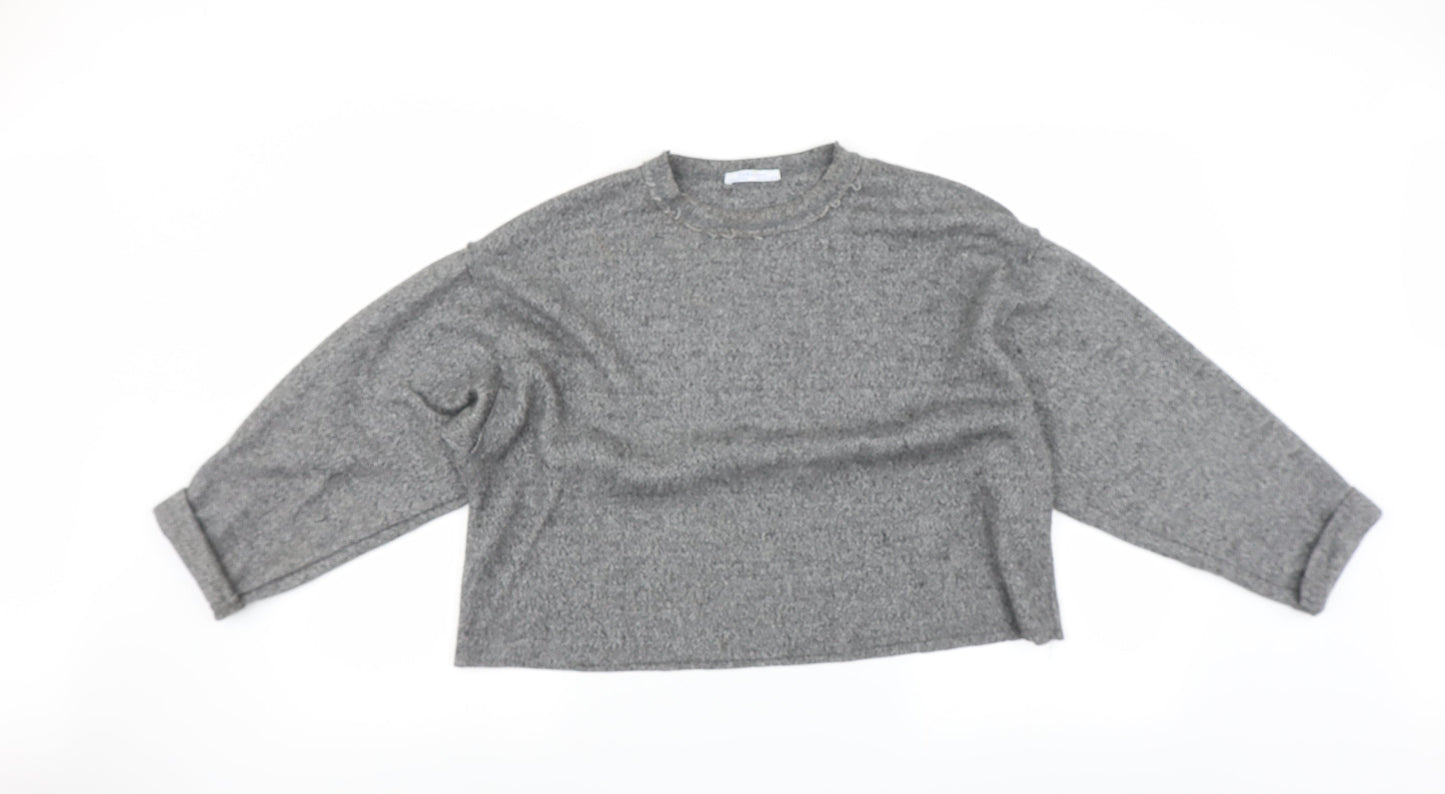 Zara Womens Grey   Pullover Jumper Size S  - CROPPED distressed neckline