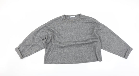 Zara Womens Grey   Pullover Jumper Size S  - CROPPED distressed neckline