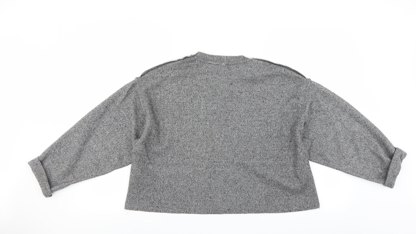 Zara Womens Grey   Pullover Jumper Size S  - CROPPED distressed neckline