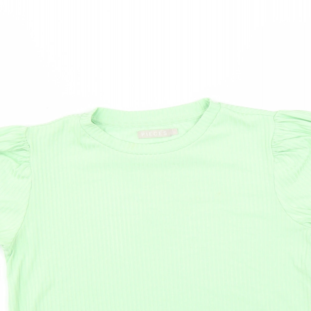 Pieces Womens Green   Basic T-Shirt Size XS