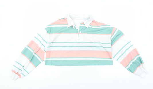 Preworn Womens Green Striped  Pullover Jumper Size S  - CROPPED