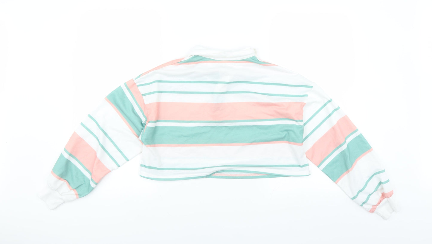 Preworn Womens Green Striped  Pullover Jumper Size S  - CROPPED