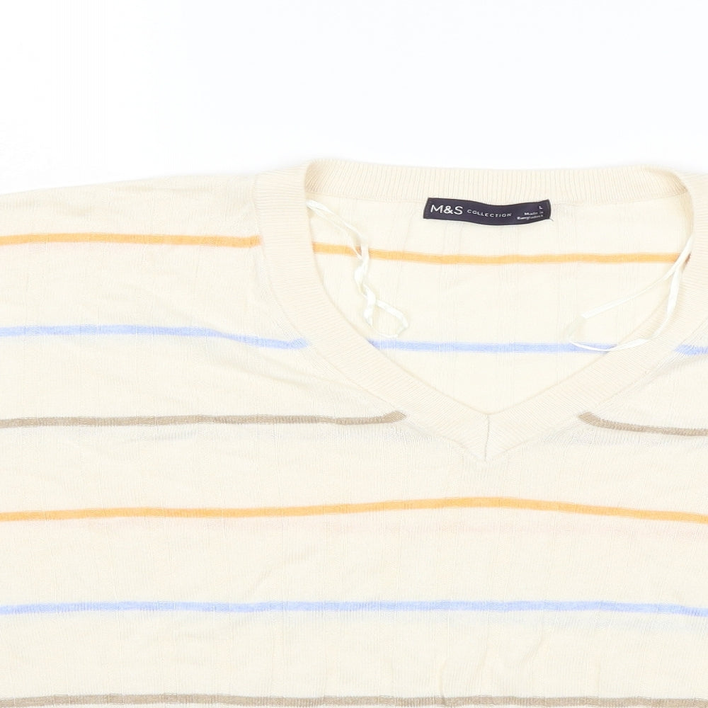 Marks and Spencer Womens Beige Striped Knit Pullover Jumper Size L