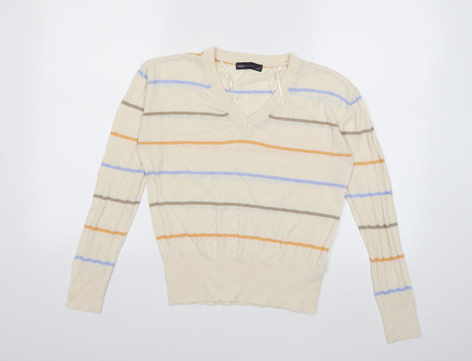 Marks and Spencer Womens White Striped Knit Pullover Jumper Size S