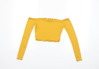 PRETTYLITTLETHING Womens Yellow   Basic Blouse Size 4