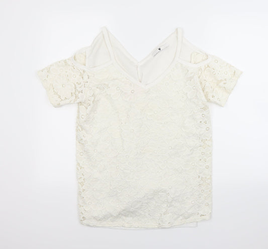 Very Womens White Floral  Basic T-Shirt Size 12