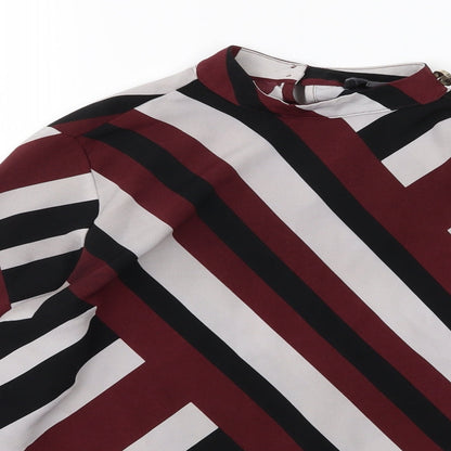 Preloved Primark Womens Red Striped Chiffon Basic Blouse Size 6 - Detail