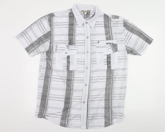 Green-G Mens White Striped   Button-Up Size L