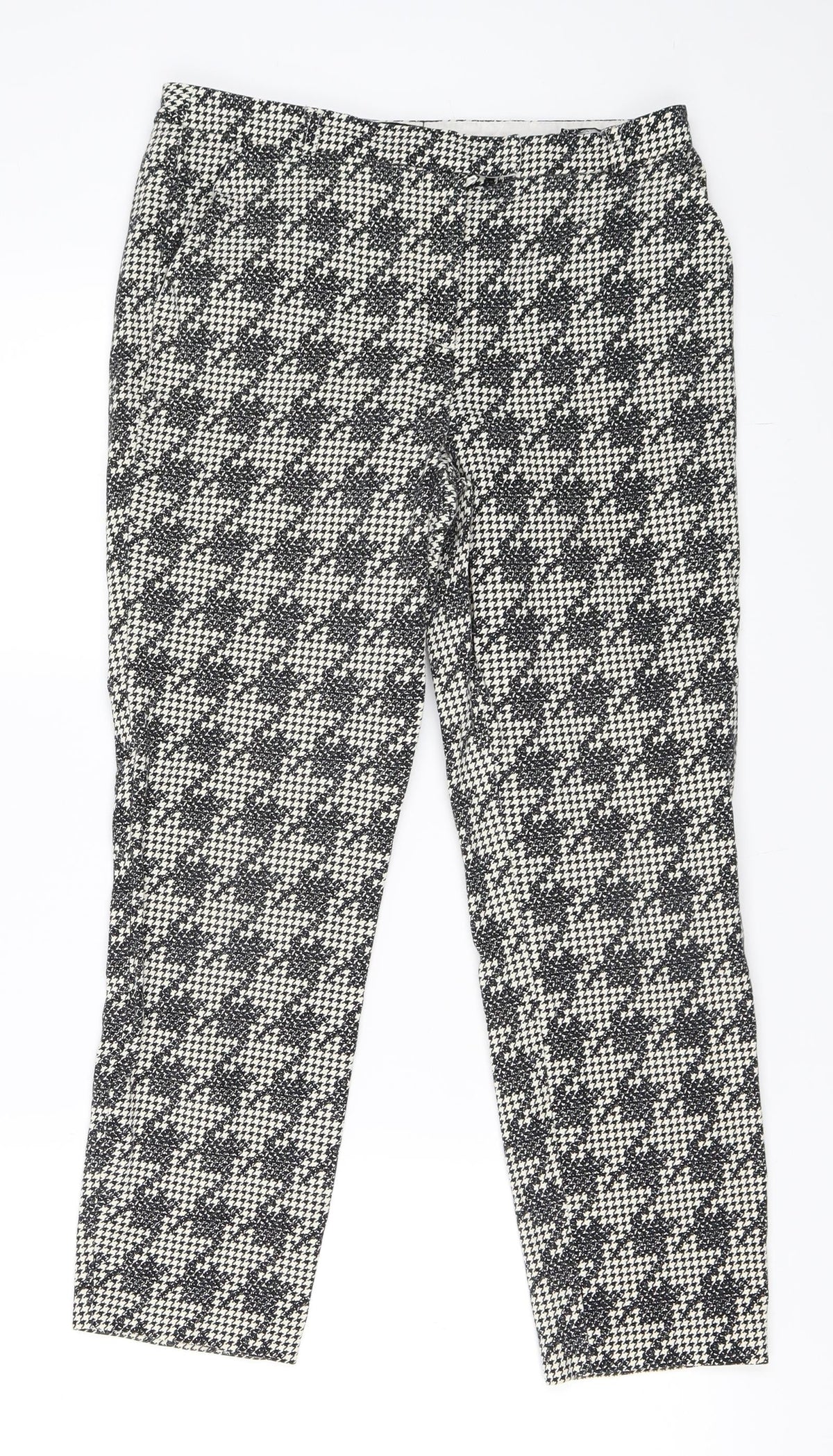 Topshop Womens Ivory Houndstooth  Cropped Trousers Size 10 L23 in