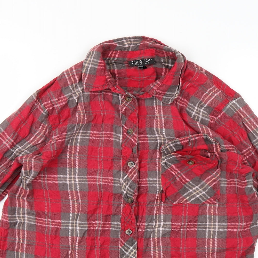 Topshop Womens Pink Check  Basic Button-Up Size 8