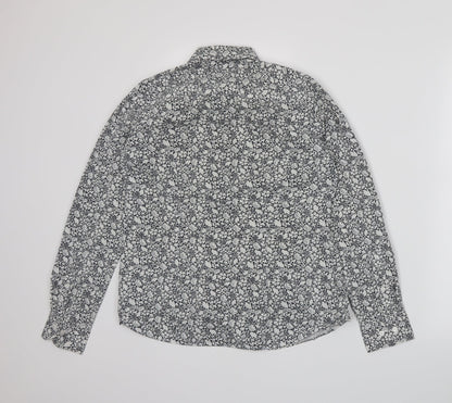 H&M Womens Blue Floral  Basic Button-Up Size 10