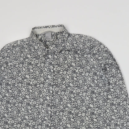 H&M Womens Blue Floral  Basic Button-Up Size 10