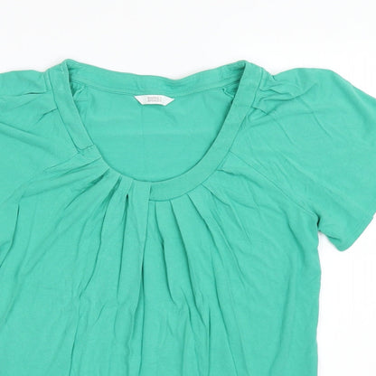 Close-up detail of Marks & Spencer women’s green basic t-shirt, size UK 8