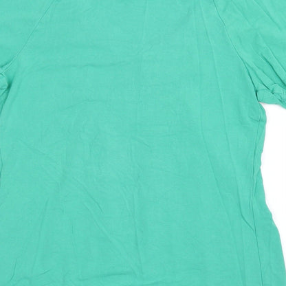 Brand and care label for Marks & Spencer women’s green basic t-shirt, size UK 8