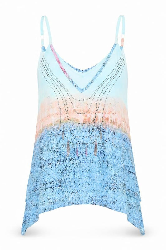 Sheilay Womens Blue Geometric  Camisole Tank Size 6  - Layered