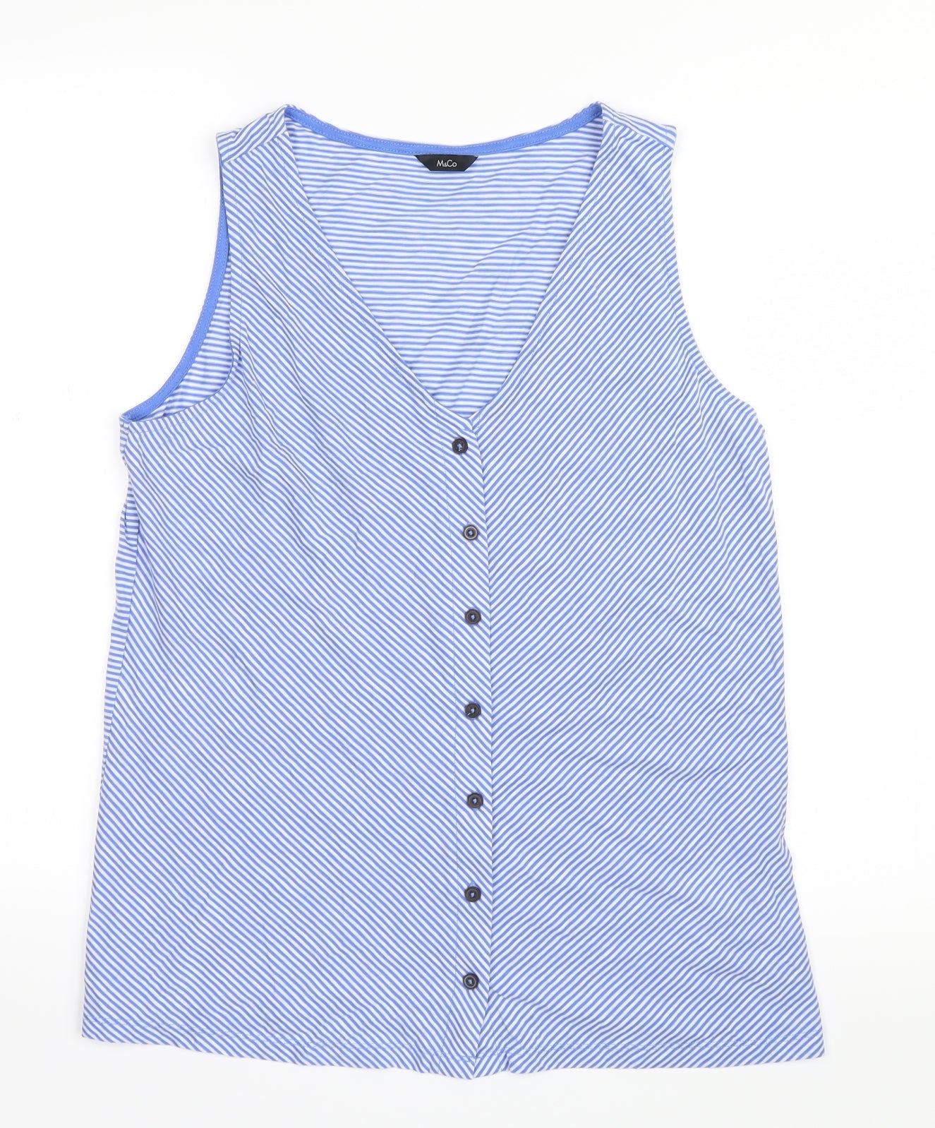 M&Co Womens Blue Striped  Basic Button-Up Size 12