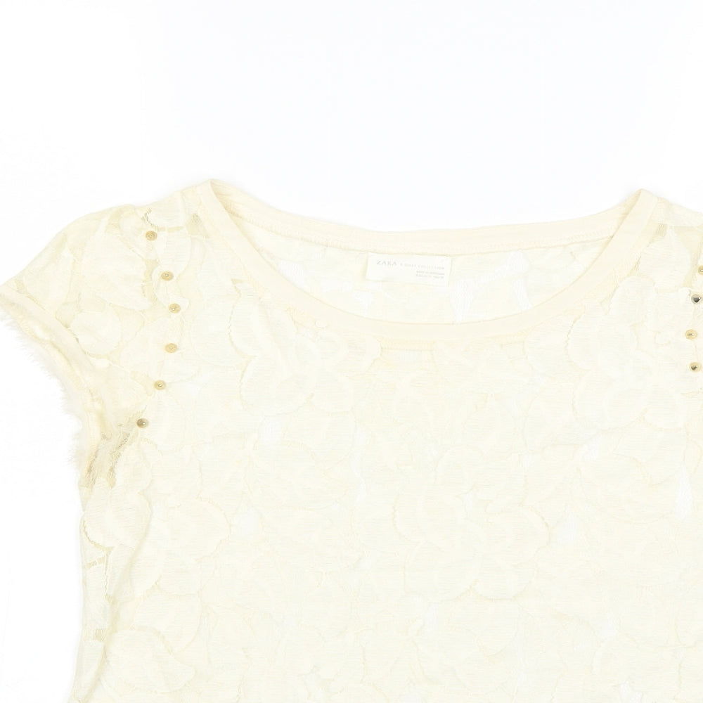Zara Womens Ivory   Basic T-Shirt Size M