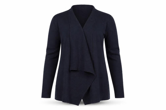 Front view of Monsoon women’s blue knit cardigan jumper, size S