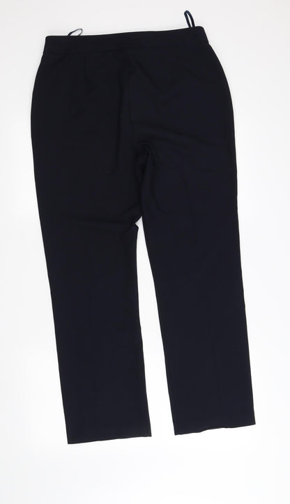 Back view of Bonmarché women’s blue trousers, size UK 12, 34-inch leg