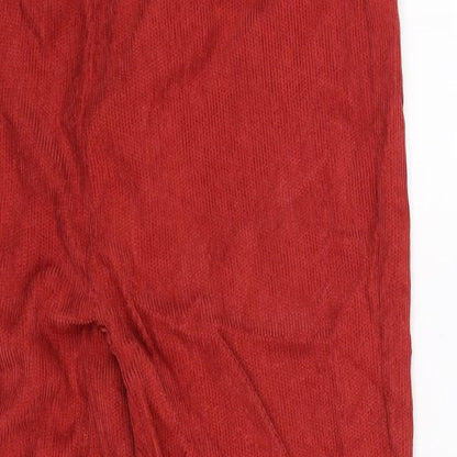 Close-up detail of SHEIN women’s red trousers, size S, 29-inch leg