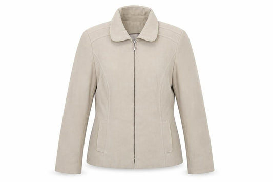 Front view of Bonmarché women’s beige jacket, size UK 12